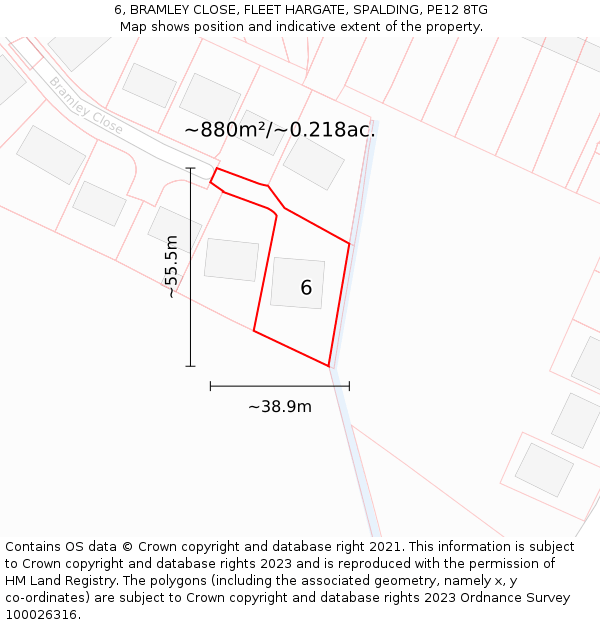 6, BRAMLEY CLOSE, FLEET HARGATE, SPALDING, PE12 8TG: Plot and title map