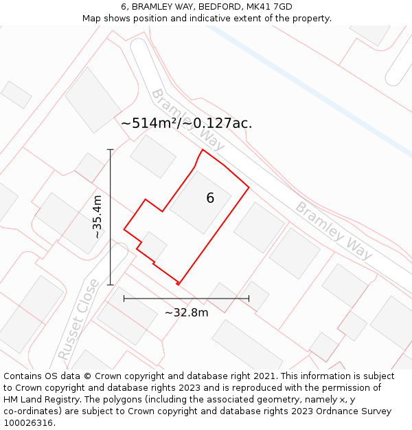 6, BRAMLEY WAY, BEDFORD, MK41 7GD: Plot and title map