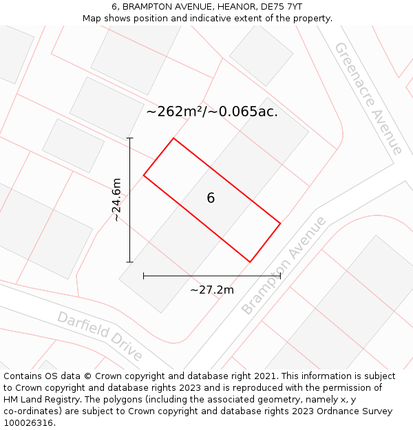 6, BRAMPTON AVENUE, HEANOR, DE75 7YT: Plot and title map
