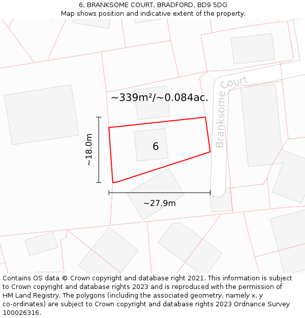 6, BRANKSOME COURT, BRADFORD, BD9 5DG: Plot and title map