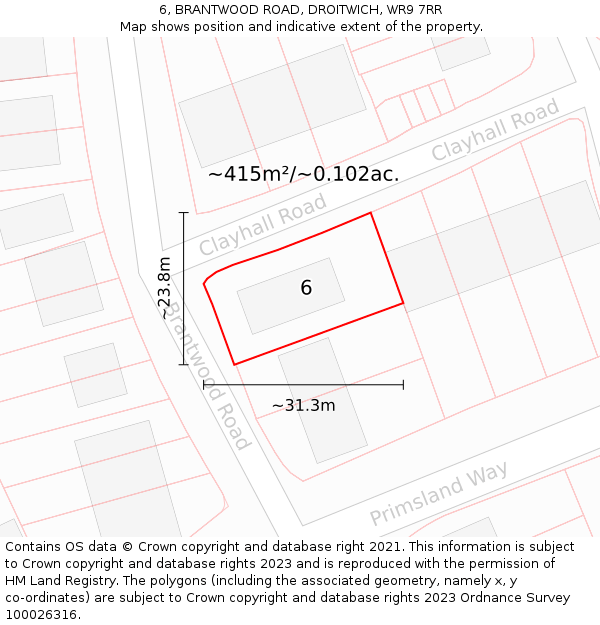 6, BRANTWOOD ROAD, DROITWICH, WR9 7RR: Plot and title map