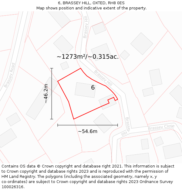 6, BRASSEY HILL, OXTED, RH8 0ES: Plot and title map