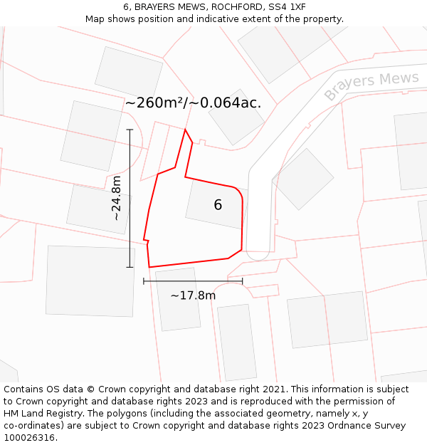 6, BRAYERS MEWS, ROCHFORD, SS4 1XF: Plot and title map