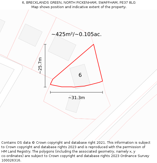 6, BRECKLANDS GREEN, NORTH PICKENHAM, SWAFFHAM, PE37 8LG: Plot and title map