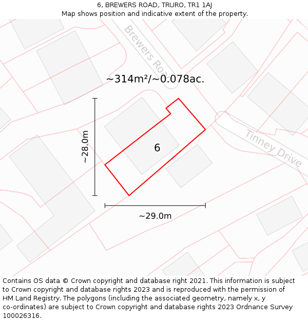 6, BREWERS ROAD, TRURO, TR1 1AJ: Plot and title map