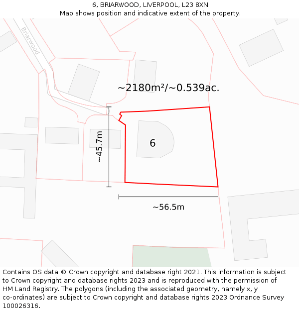 6, BRIARWOOD, LIVERPOOL, L23 8XN: Plot and title map