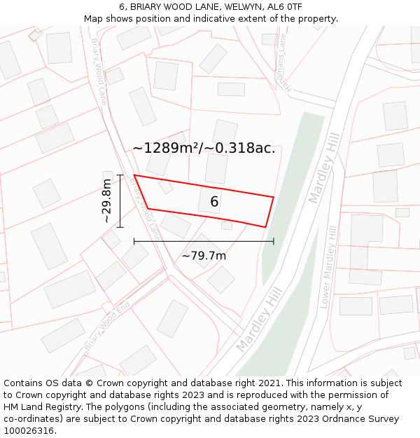 6, BRIARY WOOD LANE, WELWYN, AL6 0TF: Plot and title map