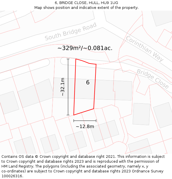 6, BRIDGE CLOSE, HULL, HU9 1UG: Plot and title map