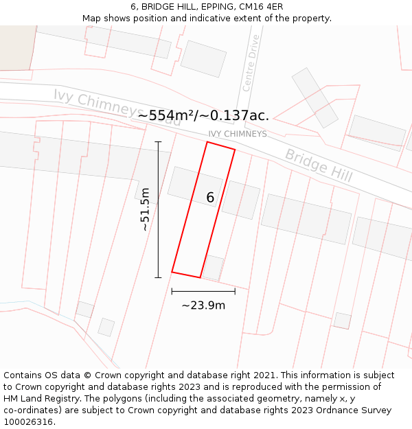 6, BRIDGE HILL, EPPING, CM16 4ER: Plot and title map