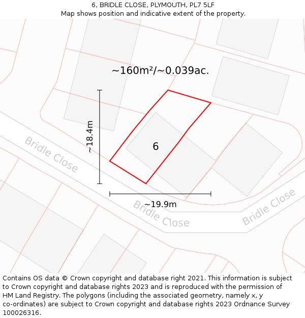 6, BRIDLE CLOSE, PLYMOUTH, PL7 5LF: Plot and title map