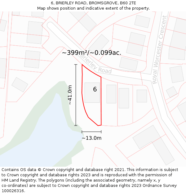 6, BRIERLEY ROAD, BROMSGROVE, B60 2TE: Plot and title map