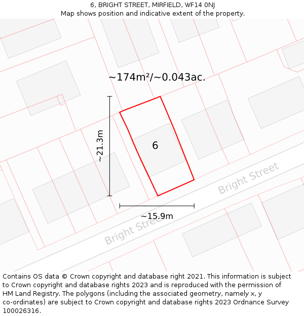 6, BRIGHT STREET, MIRFIELD, WF14 0NJ: Plot and title map