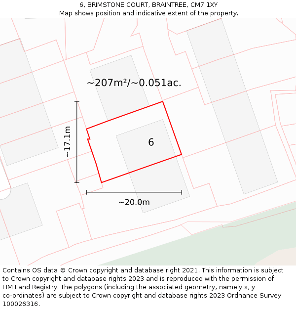 6, BRIMSTONE COURT, BRAINTREE, CM7 1XY: Plot and title map