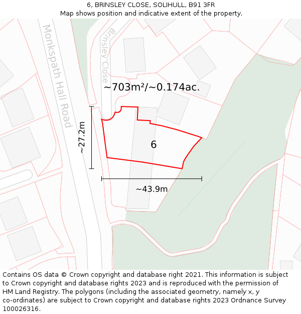 6, BRINSLEY CLOSE, SOLIHULL, B91 3FR: Plot and title map