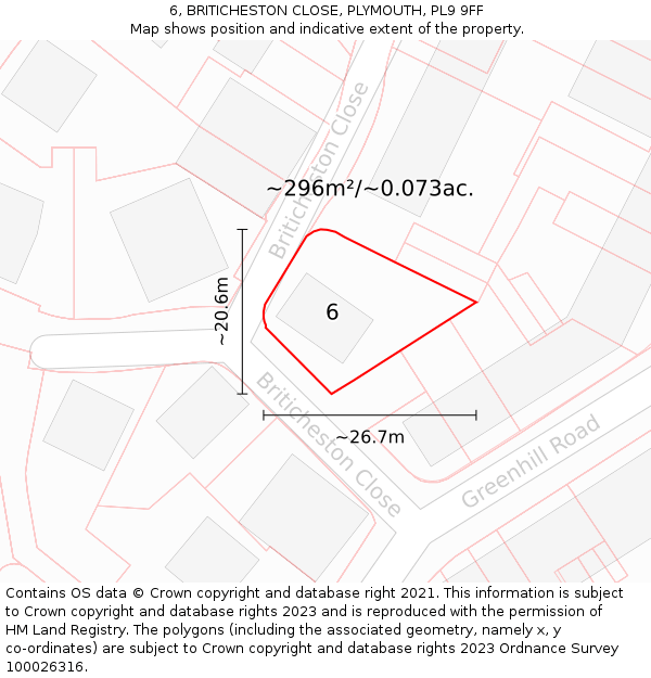 6, BRITICHESTON CLOSE, PLYMOUTH, PL9 9FF: Plot and title map