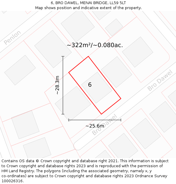 6, BRO DAWEL, MENAI BRIDGE, LL59 5LT: Plot and title map