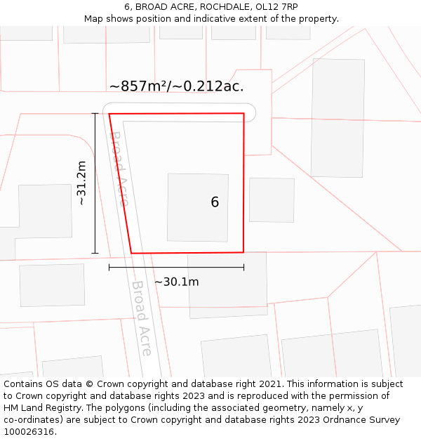 6, BROAD ACRE, ROCHDALE, OL12 7RP: Plot and title map