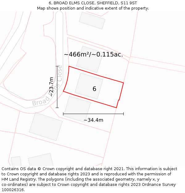 6, BROAD ELMS CLOSE, SHEFFIELD, S11 9ST: Plot and title map