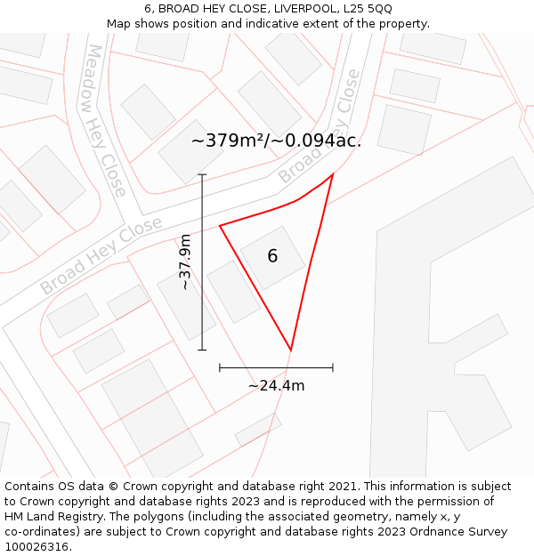 6, BROAD HEY CLOSE, LIVERPOOL, L25 5QQ: Plot and title map