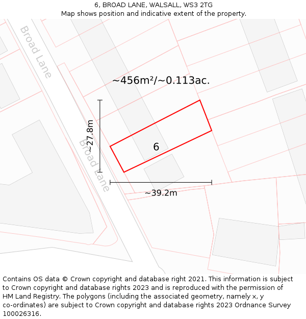 6, BROAD LANE, WALSALL, WS3 2TG: Plot and title map