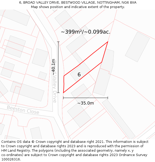 6, BROAD VALLEY DRIVE, BESTWOOD VILLAGE, NOTTINGHAM, NG6 8XA: Plot and title map