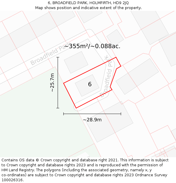 6, BROADFIELD PARK, HOLMFIRTH, HD9 2JQ: Plot and title map