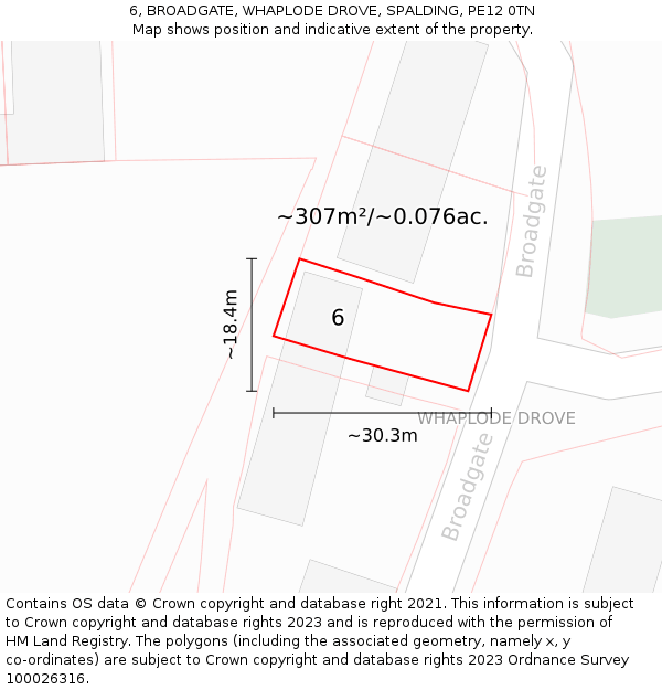 6, BROADGATE, WHAPLODE DROVE, SPALDING, PE12 0TN: Plot and title map