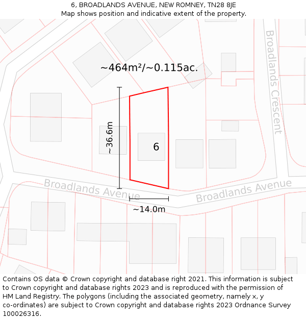 6, BROADLANDS AVENUE, NEW ROMNEY, TN28 8JE: Plot and title map