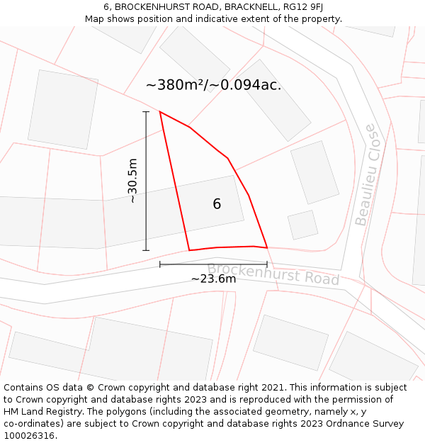 6, BROCKENHURST ROAD, BRACKNELL, RG12 9FJ: Plot and title map