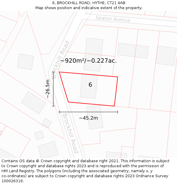 6, BROCKHILL ROAD, HYTHE, CT21 4AB: Plot and title map