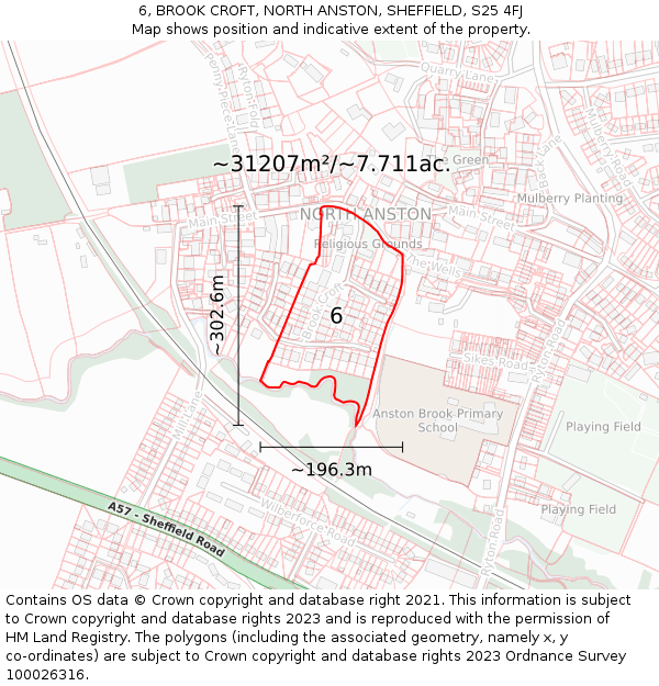 6, BROOK CROFT, NORTH ANSTON, SHEFFIELD, S25 4FJ: Plot and title map