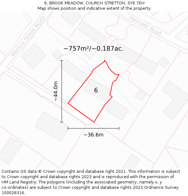 6, BROOK MEADOW, CHURCH STRETTON, SY6 7EH: Plot and title map