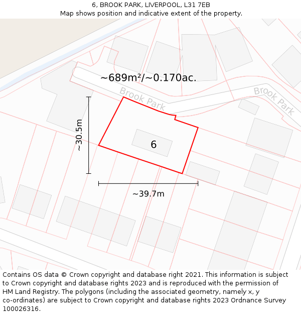 6, BROOK PARK, LIVERPOOL, L31 7EB: Plot and title map
