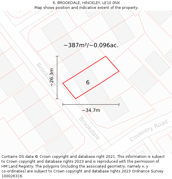 6, BROOKDALE, HINCKLEY, LE10 0NX: Plot and title map