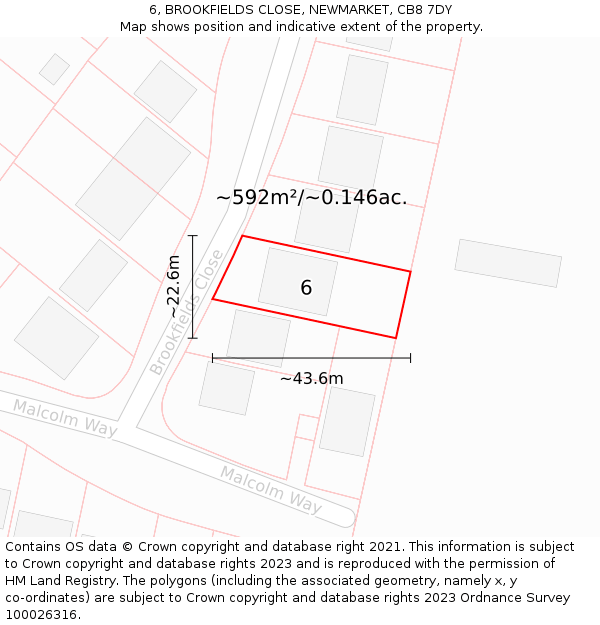 6, BROOKFIELDS CLOSE, NEWMARKET, CB8 7DY: Plot and title map