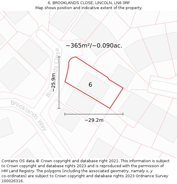 6, BROOKLANDS CLOSE, LINCOLN, LN6 0RP: Plot and title map