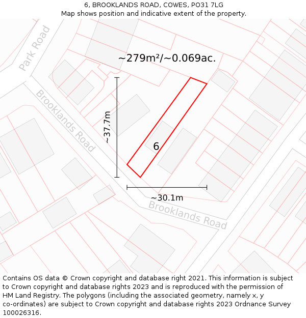 6, BROOKLANDS ROAD, COWES, PO31 7LG: Plot and title map