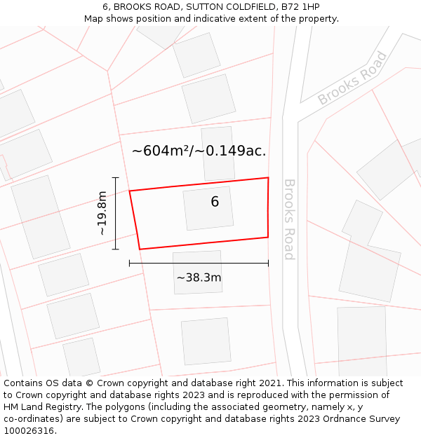 6, BROOKS ROAD, SUTTON COLDFIELD, B72 1HP: Plot and title map