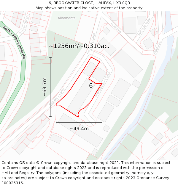 6, BROOKWATER CLOSE, HALIFAX, HX3 0QR: Plot and title map