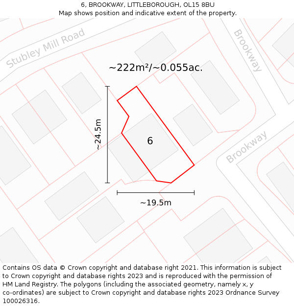 6, BROOKWAY, LITTLEBOROUGH, OL15 8BU: Plot and title map