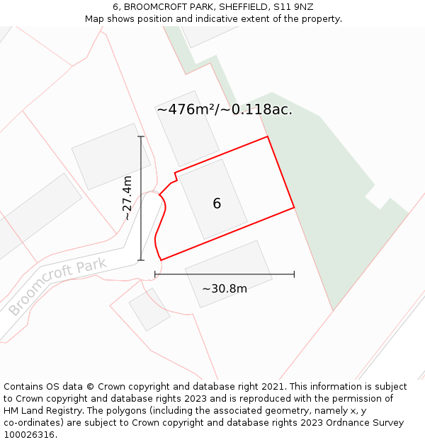 6, BROOMCROFT PARK, SHEFFIELD, S11 9NZ: Plot and title map