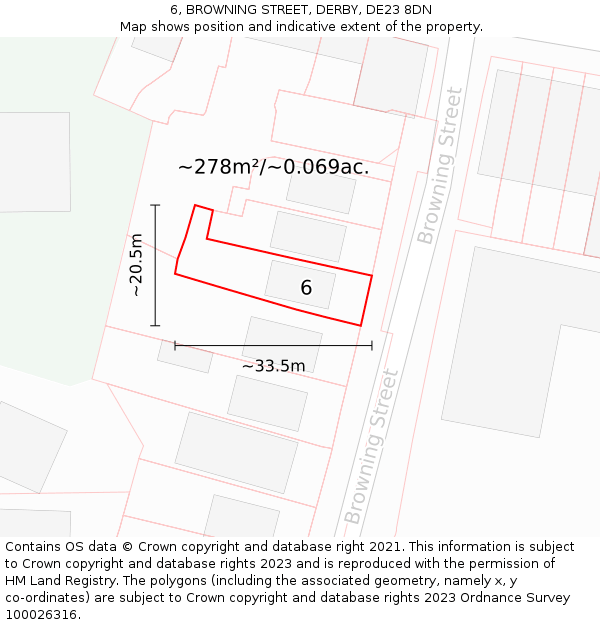6, BROWNING STREET, DERBY, DE23 8DN: Plot and title map