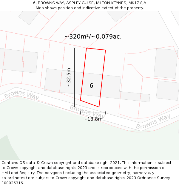 6, BROWNS WAY, ASPLEY GUISE, MILTON KEYNES, MK17 8JA: Plot and title map