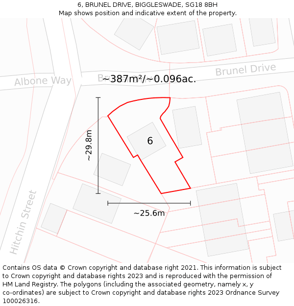 6, BRUNEL DRIVE, BIGGLESWADE, SG18 8BH: Plot and title map