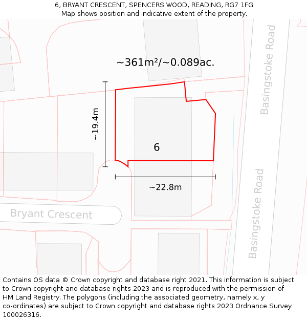 6, BRYANT CRESCENT, SPENCERS WOOD, READING, RG7 1FG: Plot and title map