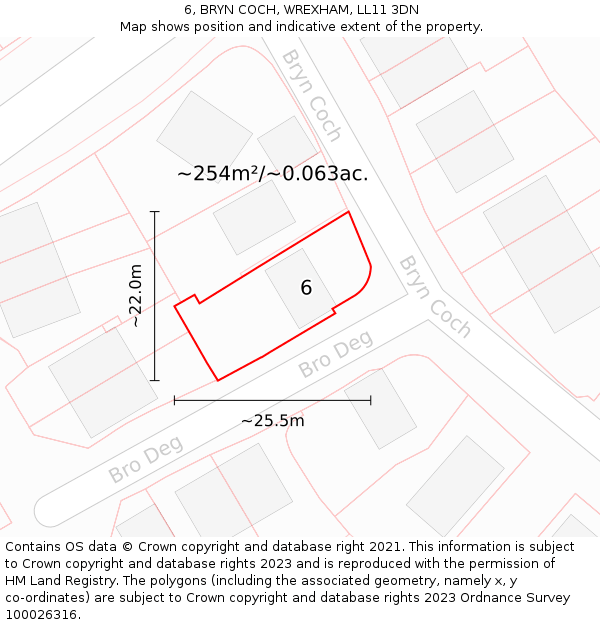 6, BRYN COCH, WREXHAM, LL11 3DN: Plot and title map