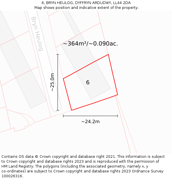 6, BRYN HEULOG, DYFFRYN ARDUDWY, LL44 2DA: Plot and title map