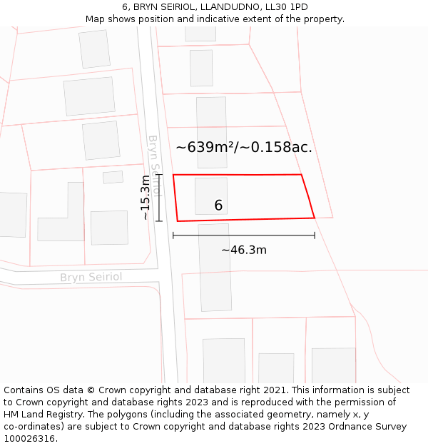 6, BRYN SEIRIOL, LLANDUDNO, LL30 1PD: Plot and title map