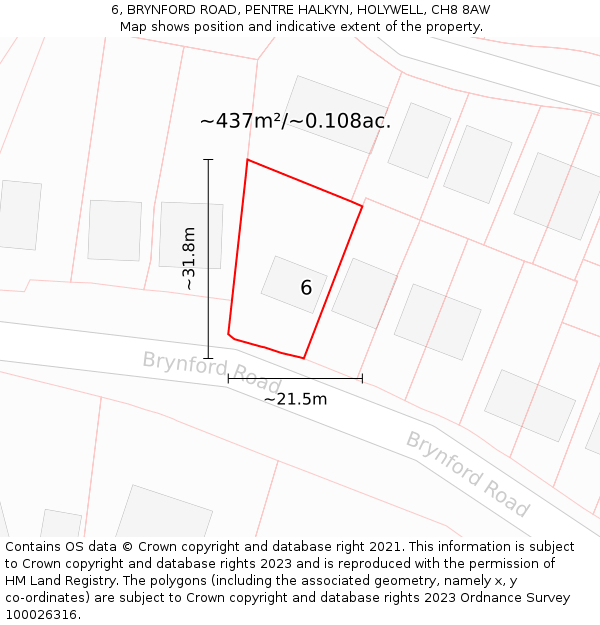 6, BRYNFORD ROAD, PENTRE HALKYN, HOLYWELL, CH8 8AW: Plot and title map