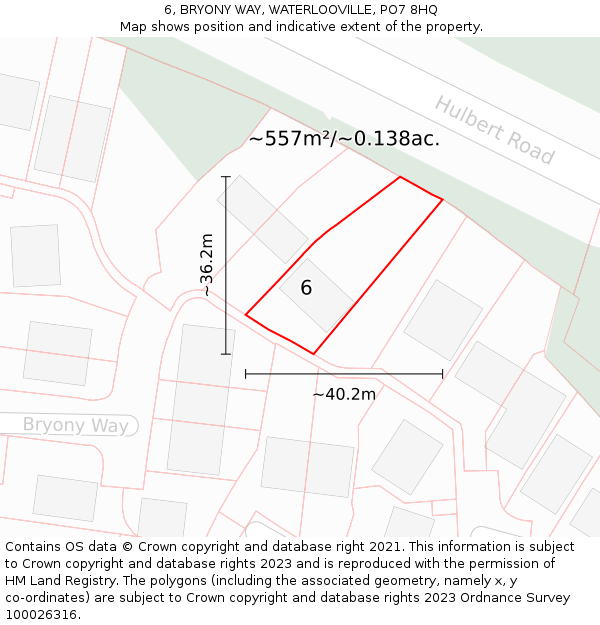 6, BRYONY WAY, WATERLOOVILLE, PO7 8HQ: Plot and title map